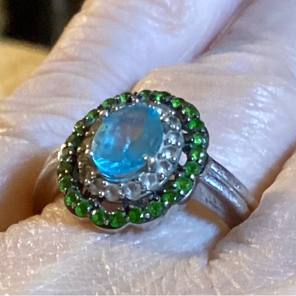 Ross-Simons Silver Ring with Blue and Green Gemstones